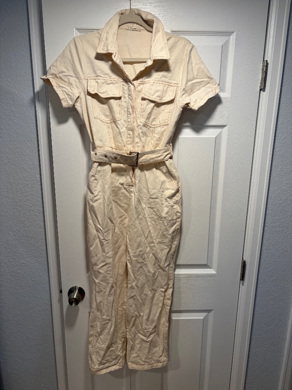 Roolee Cream Denim Boiler Suit Jumpsuit